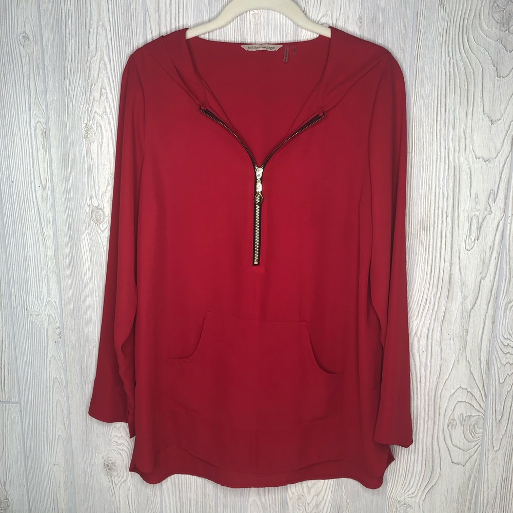 Soft Surroundings Red Lightweight Hoodie Blouse